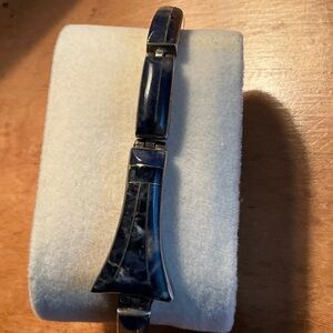 Vintage Sterling Silver & Blue Gemstone Link Bracelet Push Clasp